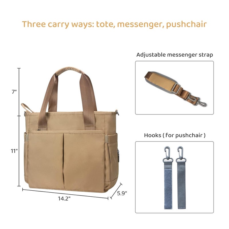 PHEBEN Store Diaper Bag Tote Satchel Waterproof Messenger Baby Diaper Bags for Mom and Dad Multifunction Medium Travel Tote Bags (Khaki) - Image 3